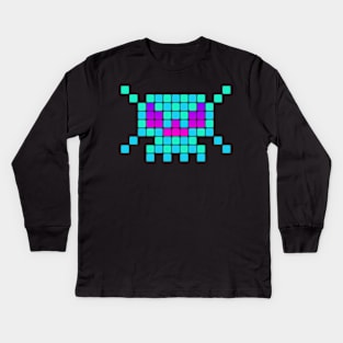 Pixel Skull (Cool Color) Kids Long Sleeve T-Shirt